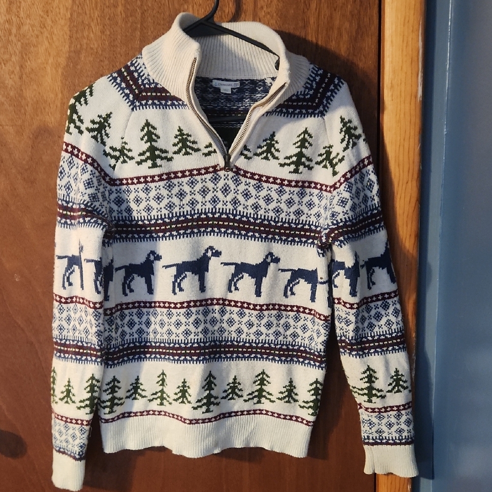 Crewcuts White and Blue Patterned Zip-Up Sweater